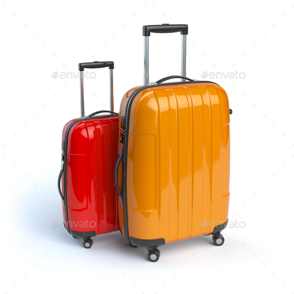 Luggage. Two baggage suitcases isolated on white. Stock Photo by maxxyustas